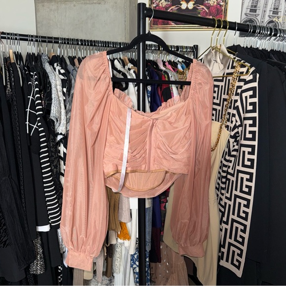 Missguided Mauve Puff Sleeve Milkmaid Corset Top Womens Size 12 New NWT Romantic - Picture 9 of 9